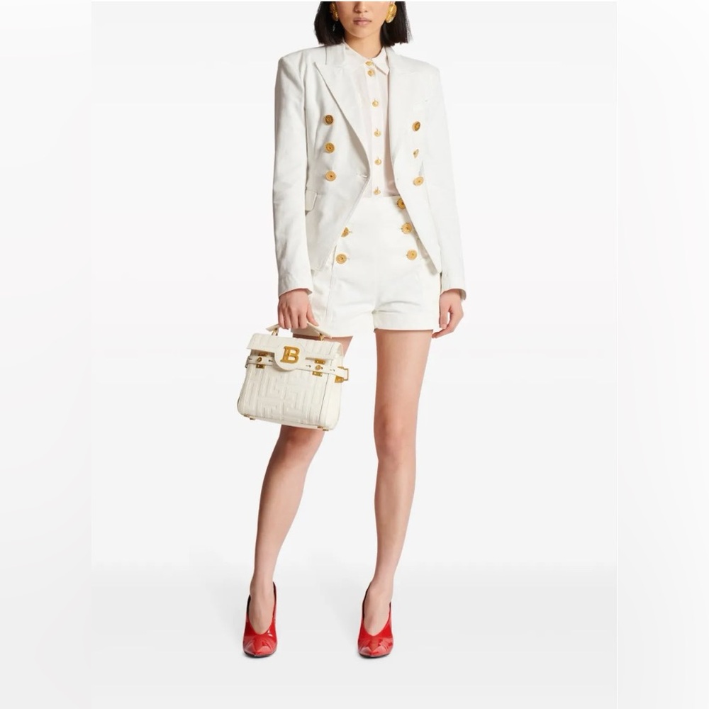 Balmain 6-Button white Denim shorts with Tags L (40 equivalent)